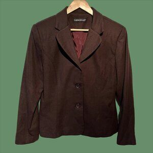 Vintage Women's Savannah Chocolate Brown 100% Wool 3 Button‎ Blazer Size 12